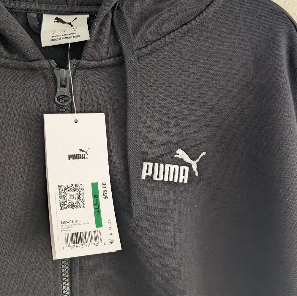 NWT Puma Black Zip Hoodie with White Logo - Picture 2 of 6